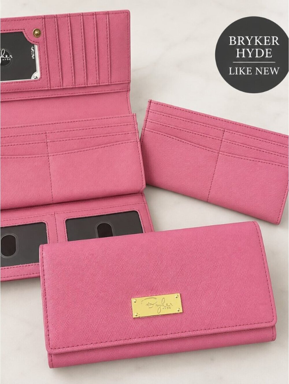 New Without Tags | Bryker Hyde | Pink Saffiano Trifold Wallet Set